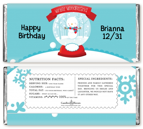 Snow Globe Winter Wonderland - Personalized Birthday Party Candy Bar Wrappers
