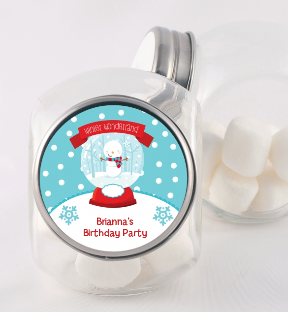 Snow Globe Winter Wonderland - Personalized Birthday Party Candy Jar