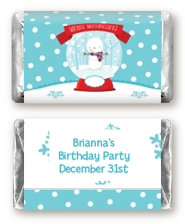 Snow Globe Winter Wonderland - Personalized Birthday Party Mini Candy Bar Wrappers