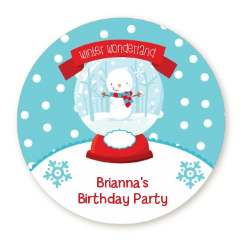 Snow Globe Winter Wonderland - Round Personalized Birthday Party Sticker Labels