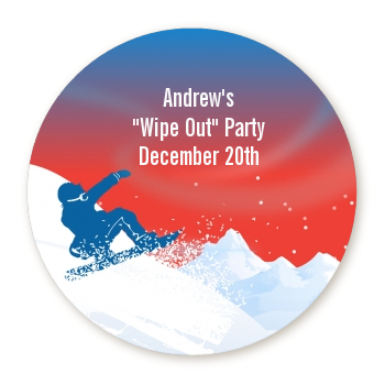 Snowboard - Round Personalized Birthday Party Sticker Labels