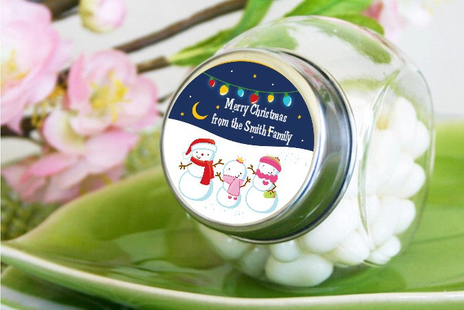 Snowman Family with Lights - Personalized Christmas Candy Jar