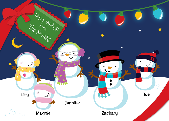 Snowman Family with Lights - Christmas Invitations
