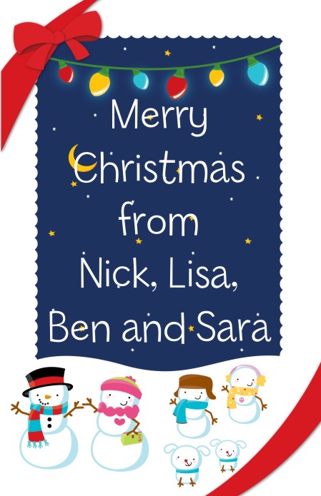 Snowman Family with Lights - Personalized Christmas Wall Art
