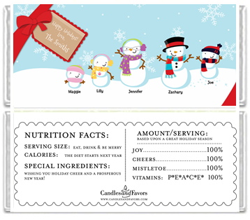 Snowman Family with Snowflakes - Personalized Christmas Candy Bar Wrappers