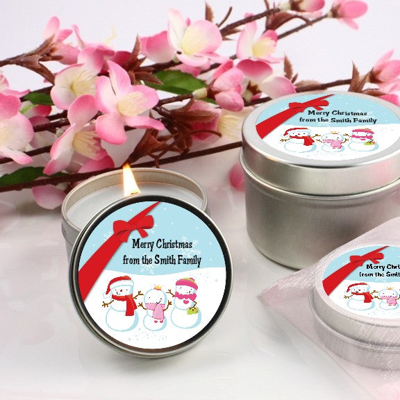 Snowman Family with Snowflakes - Christmas Candle Favors