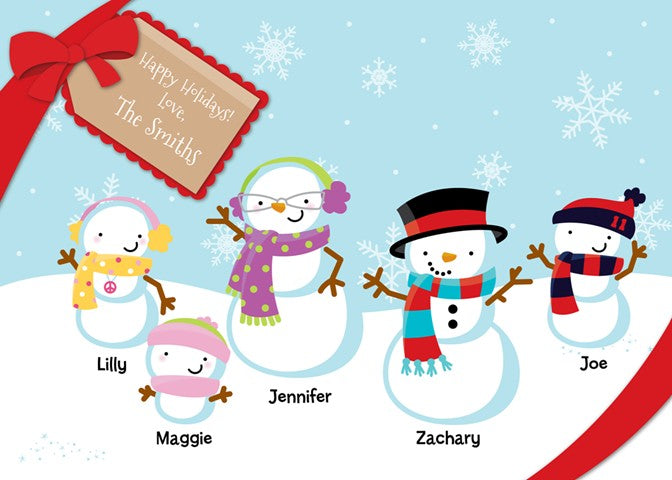 Snowman Family with Snowflakes - Christmas Invitations