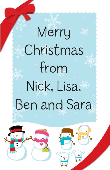 Snowman Family with Snowflakes - Personalized Christmas Wall Art