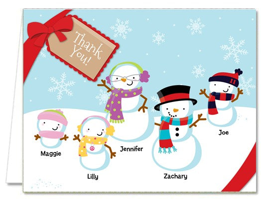 Snowman Family with Snowflakes - Christmas Thank You Cards