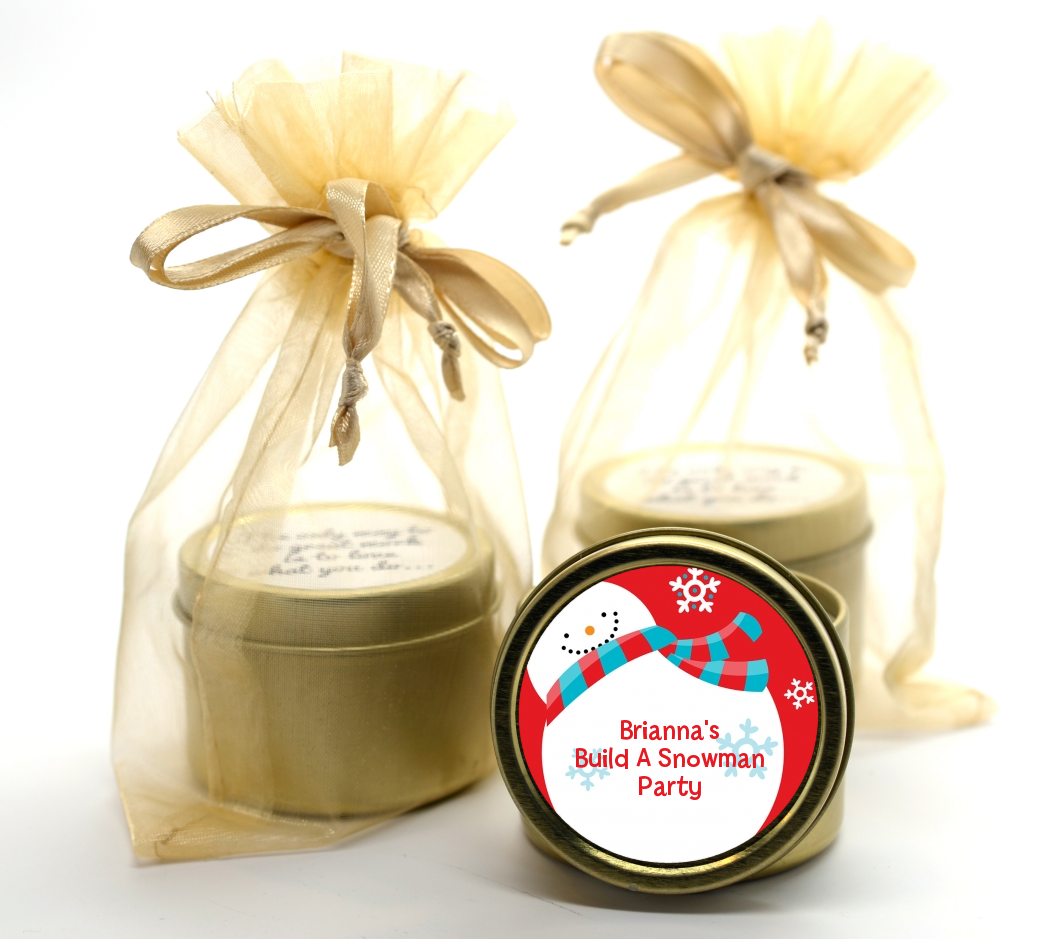 Snowman Fun - Christmas Gold Tin Candle Favors