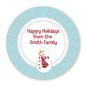 Snowman Snow Scene - Round Personalized Christmas Sticker Labels