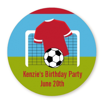 Soccer - Round Personalized Birthday Party Sticker Labels