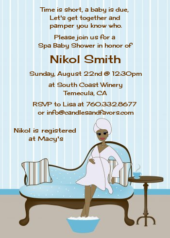 Spa Mom Blue African American - Baby Shower Invitations