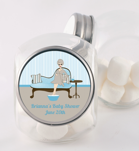 Spa Mom Blue - Personalized Baby Shower Candy Jar