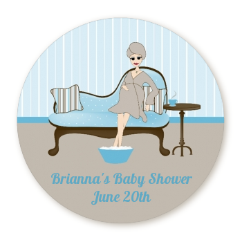 Spa Mom Blue - Round Personalized Baby Shower Sticker Labels