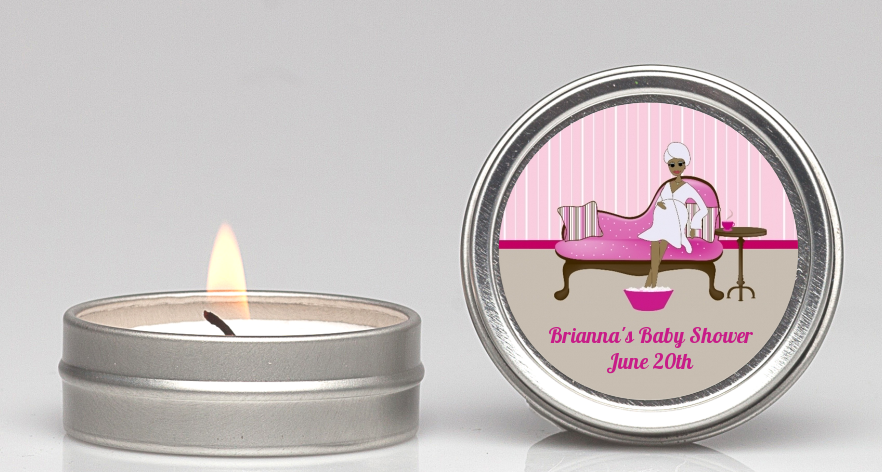 Spa Mom Pink African American - Baby Shower Candle Favors