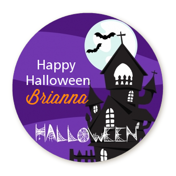 Spooky Haunted House - Round Personalized Halloween Sticker Labels
