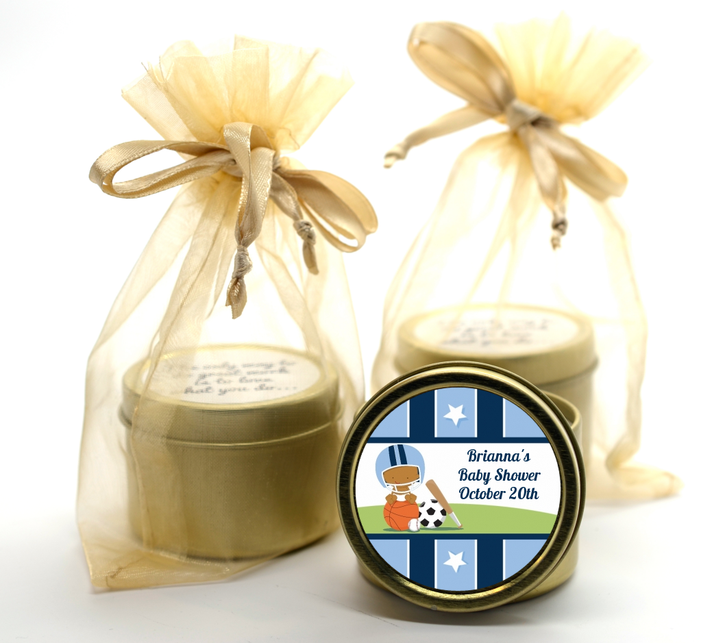 Sports Baby African American - Baby Shower Gold Tin Candle Favors