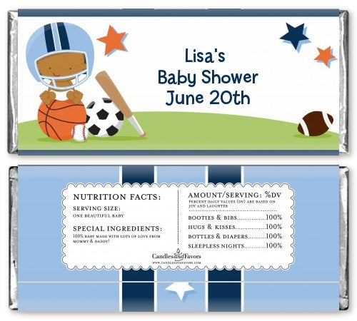Sports Baby African American - Personalized Baby Shower Candy Bar Wrappers