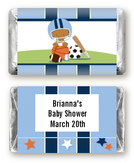 Sports Baby African American - Personalized Baby Shower Mini Candy Bar Wrappers