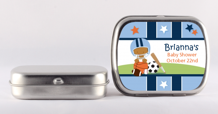 Sports Baby African American - Personalized Baby Shower Mint Tins