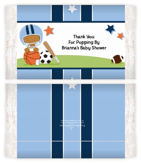 Sports Baby African American - Personalized Popcorn Wrapper Baby Shower Favors