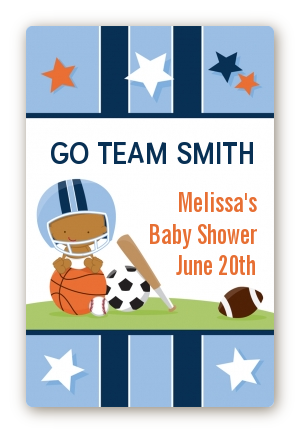 Sports Baby African American - Custom Large Rectangle Baby Shower Sticker/Labels