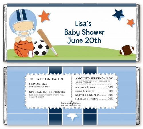 Sports Baby Caucasian - Personalized Baby Shower Candy Bar Wrappers
