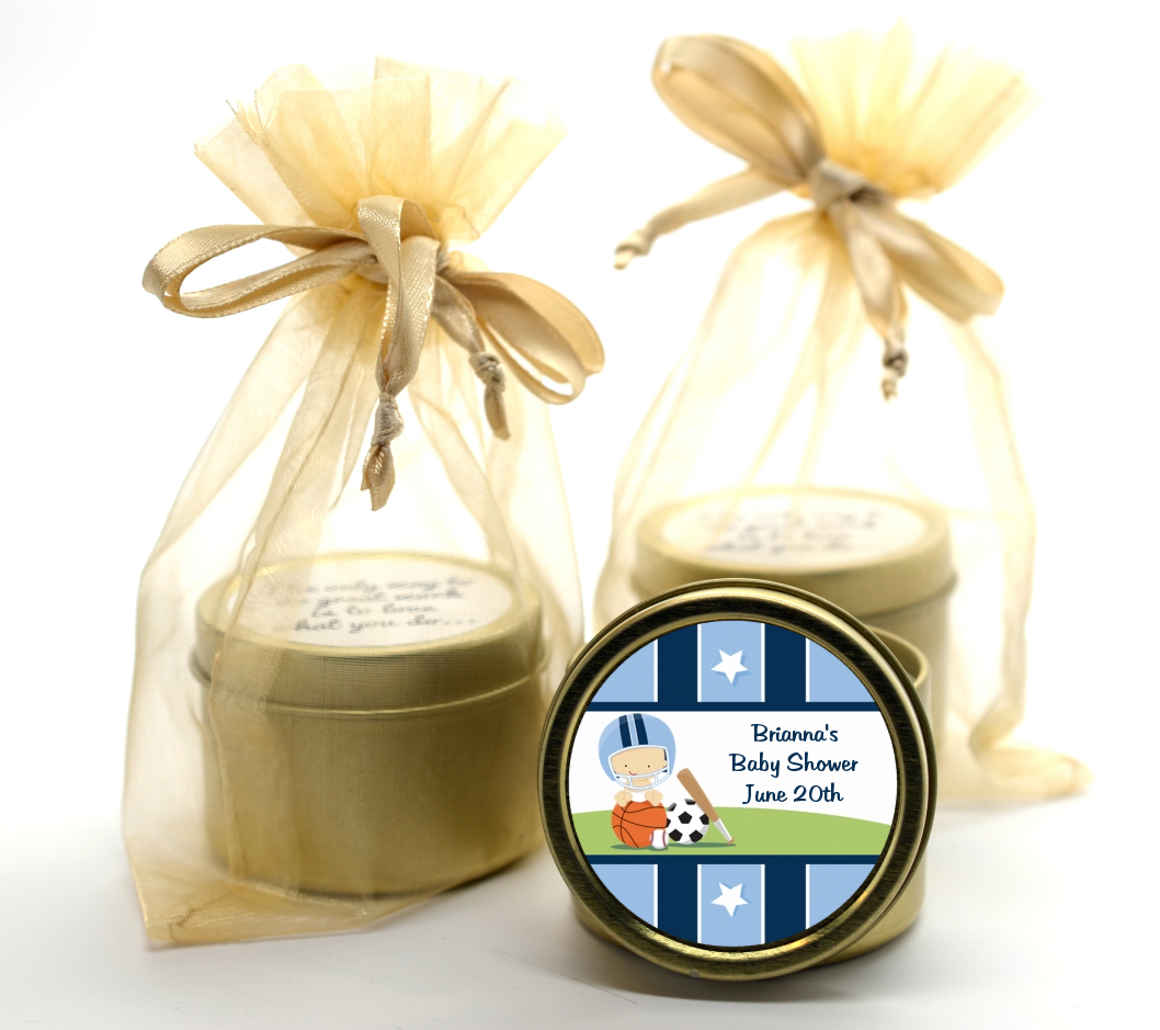 Sports Baby Caucasian - Baby Shower Gold Tin Candle Favors