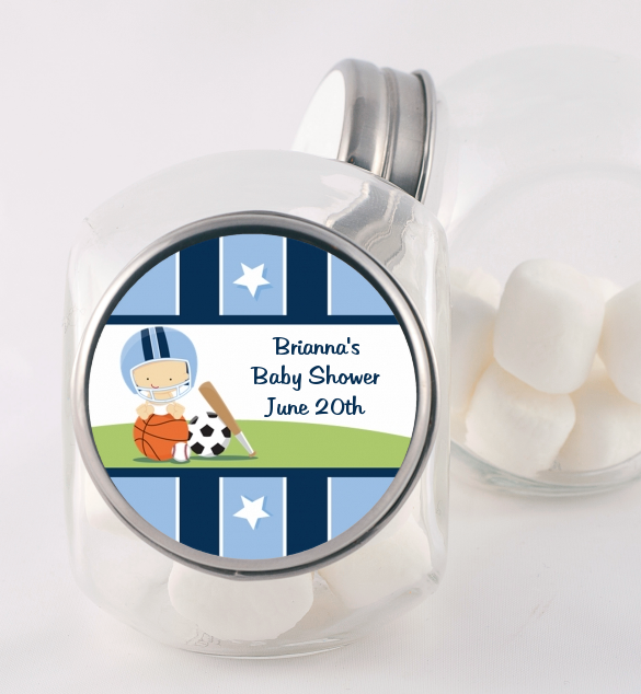 Sports Baby Caucasian - Personalized Baby Shower Candy Jar