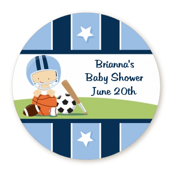 Sports Baby Caucasian - Round Personalized Baby Shower Sticker Labels