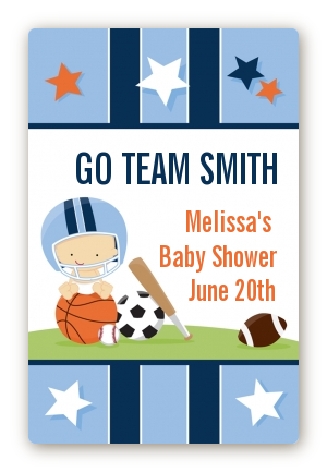 Sports Baby Caucasian - Custom Large Rectangle Baby Shower Sticker/Labels