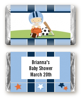 Sports Baby Caucasian - Personalized Baby Shower Mini Candy Bar Wrappers