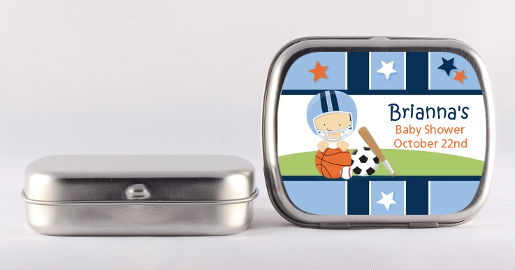 Sports Baby Caucasian - Personalized Baby Shower Mint Tins