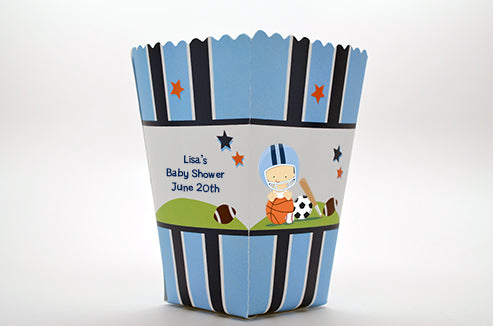 Sports Baby Caucasian - Personalized Baby Shower Popcorn Boxes