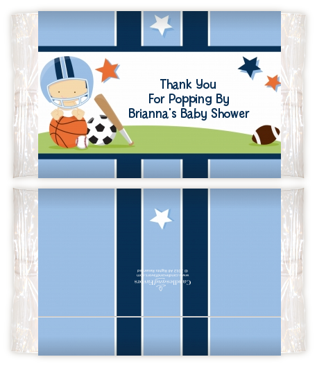 Sports Baby Caucasian - Personalized Popcorn Wrapper Baby Shower Favors