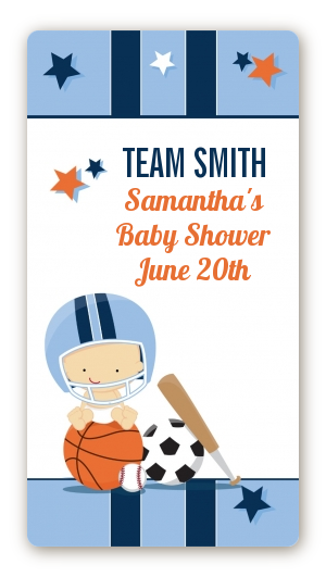 Sports Baby Caucasian - Custom Rectangle Baby Shower Sticker/Labels