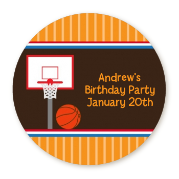 Basketball - Round Personalized Birthday Party Sticker Labels