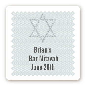 Jewish Star of David Blue - Square Personalized Bar / Bat Mitzvah Sticker Labels