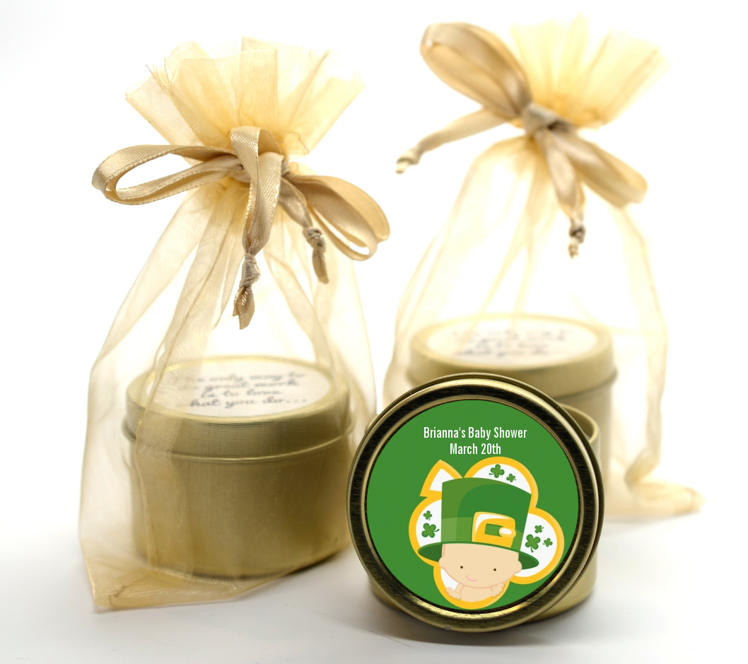 St. Patrick's Baby Shamrock - Baby Shower Gold Tin Candle Favors