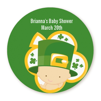 St. Patrick's Baby Shamrock - Round Personalized Baby Shower Sticker Labels
