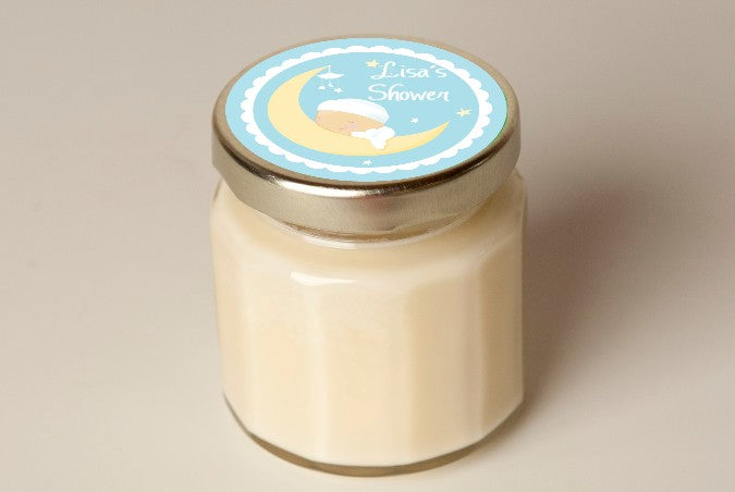 Over The Moon Boy - Baby Shower Personalized Candle Jar
