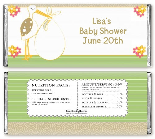 Stork Neutral - Personalized Baby Shower Candy Bar Wrappers