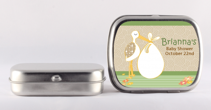 Stork Neutral - Personalized Baby Shower Mint Tins