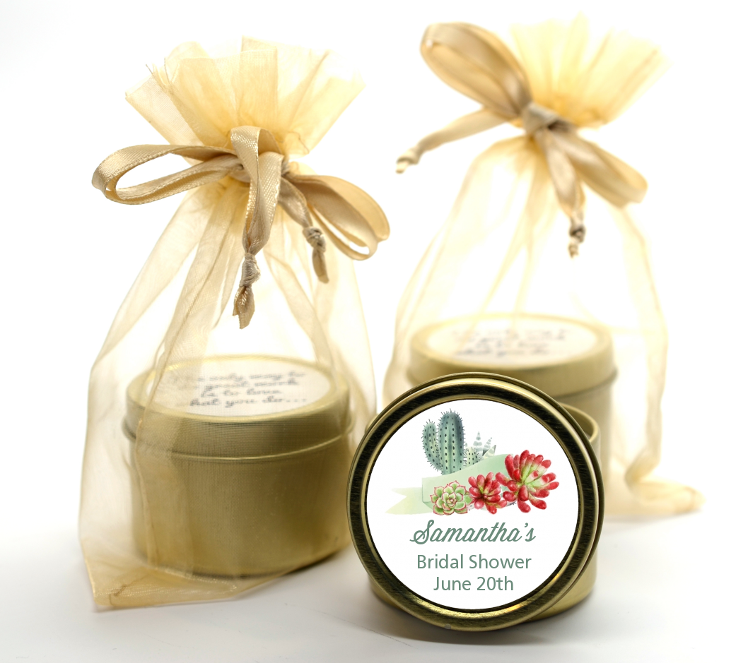 Succulents - Bridal Shower Gold Tin Candle Favors