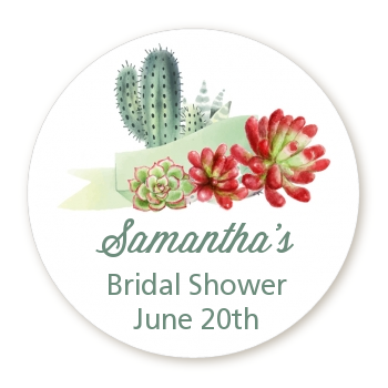Succulents - Round Personalized Bridal Shower Sticker Labels