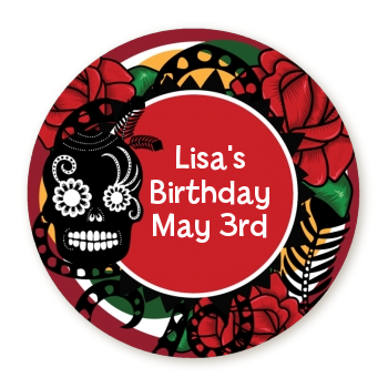 Sugar Skull - Round Personalized Birthday Party Sticker Labels
