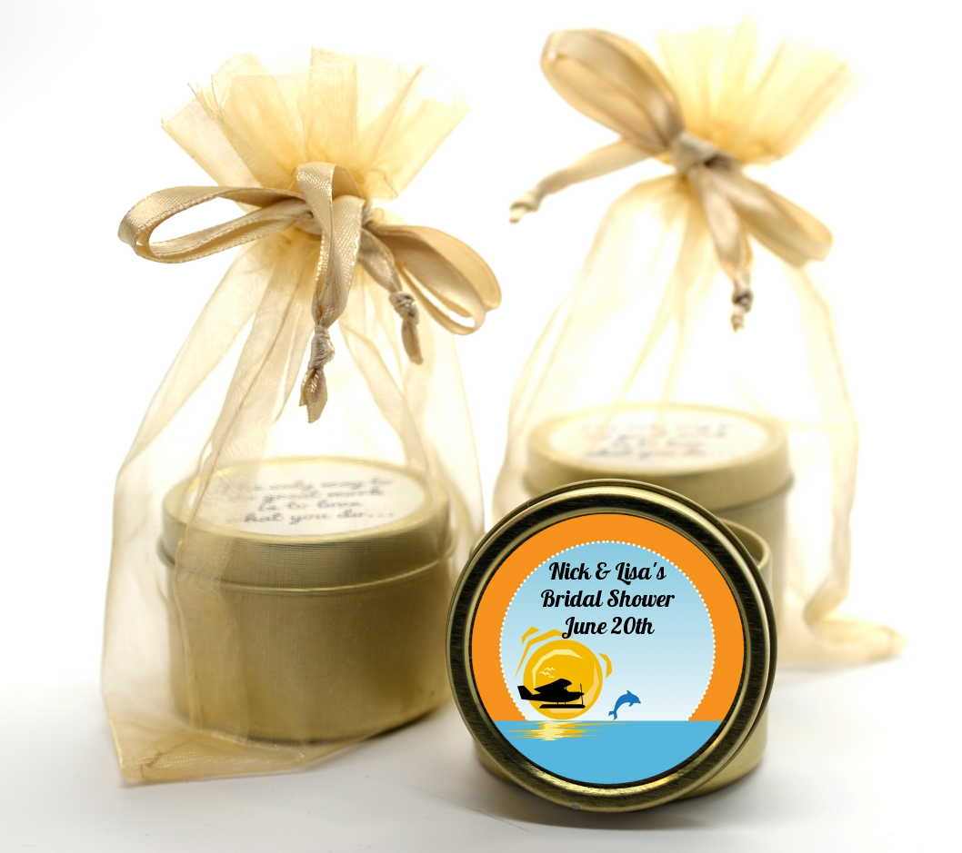 Sunset Trip - Bridal Shower Gold Tin Candle Favors