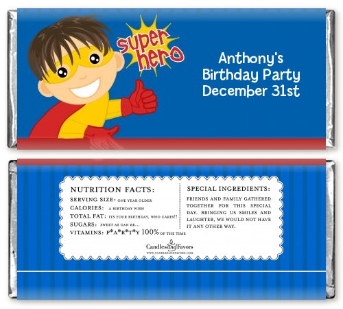 Superhero Boy - Personalized Birthday Party Candy Bar Wrappers