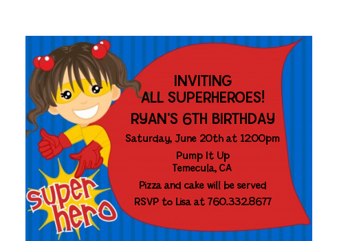 Superhero Girl - Birthday Party Petite Invitations